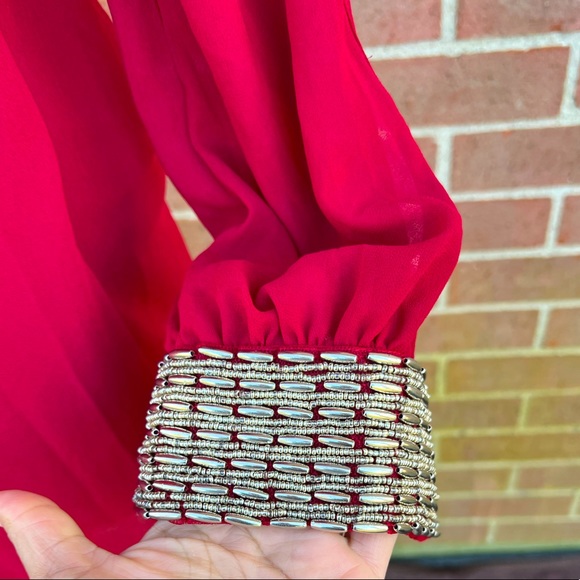 Red classy Silver Cuff beaded dress Size XS - Picture 2 of 7